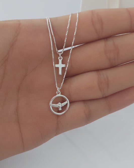 Cadena cruz y paloma